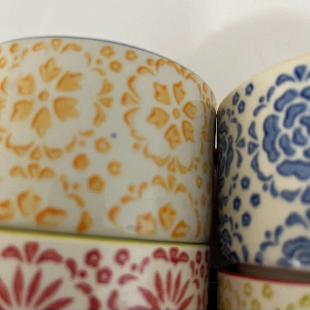 Pier1 Imports Stackable Cups 8oz Hand Pained Stoneware With Stand